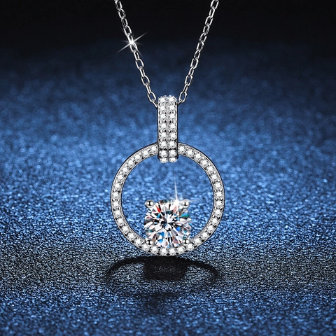 925 Sterling Silver Moissanite Pendant Necklace For Women Elegant Halo Micro Pave Geometric Round Jewelry Fashion Gift