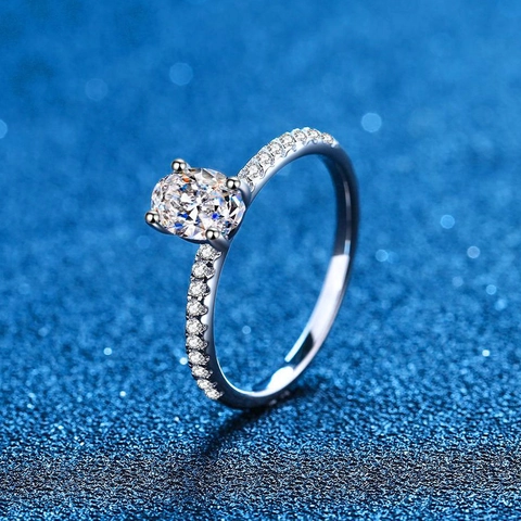 925 Sterling Zilveren Moissaniet Ring Voor Dames Ovaal Geslepen Geometrische Pavé Verlovingsring Elegante Sieraden Band Ring