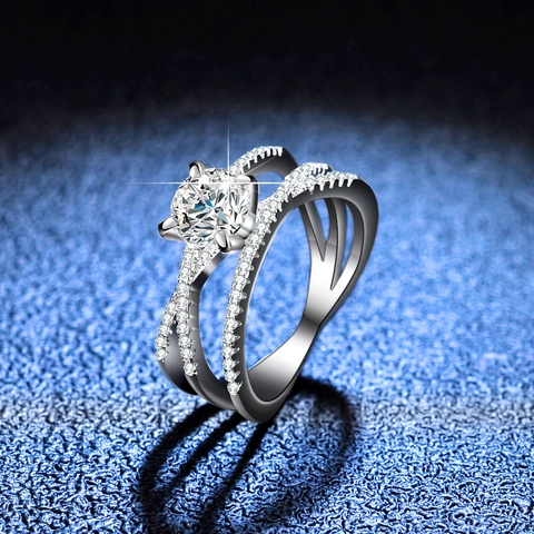 Bague en Argent Sterling Moissanite de Luxe pour Femme Coupe Ronde Scintillante Anneau Entrelacé Bague de Fiançailles Mariage Bijoux Cadeau