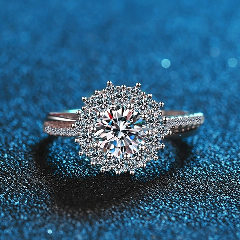Anillo de Moissanita de Plata de Ley 925 de Lujo Para Mujer Girasole de 1 Quilate Anillo de Compromiso de Boda Joyas Estilo Diamante