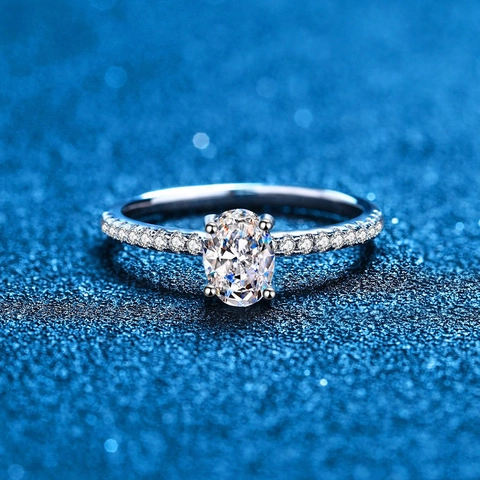 925 Sterling Zilveren Moissaniet Ring Voor Dames Ovaal Geslepen Geometrische Pavé Verlovingsring Elegante Sieraden Band Ring
