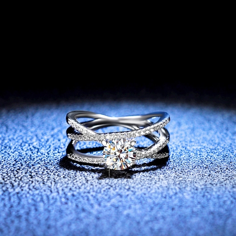 Bague en Argent Sterling Moissanite de Luxe pour Femme Coupe Ronde Scintillante Anneau Entrelacé Bague de Fiançailles Mariage Bijoux Cadeau