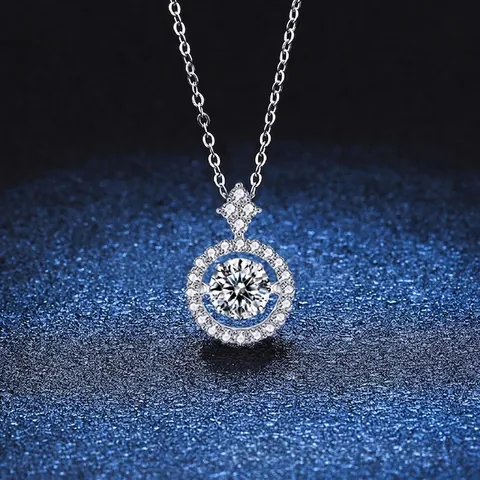 925 Sterling Silver Moissanite Dancing Heart Pendant Necklace Sparkling Rhinestone Halo Clasp Chain Fine Jewelry For Women