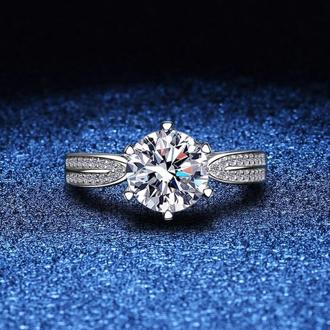 Anello in Argento Sterling 925 con Moissanite Taglio Brillante Rotondo Corona Star Queen Fidanzamento per Donna Gioielli Regalo