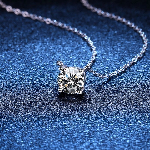 925 Sterling Silver Moissanite Pendant Necklace Round Brilliant Cut 4 Prong Setting Solitaire Clavicle Chain Jewelry For Women