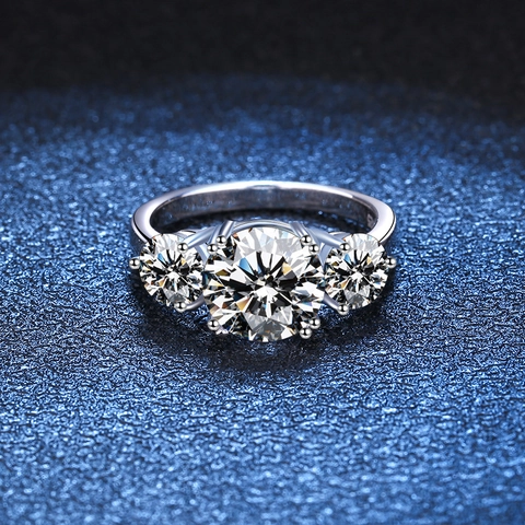 Anello Moissanite a Tre Pietre in Argento Sterling 925 per Donna Lussuoso Zirconia Placcato Platino Fidanzamento Gioielli Matrimonio