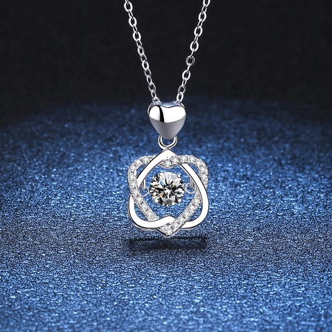 925 Sterling Silver Dancing Heart Pendant Necklace Moissanite Floating Rhinestone Heart Shaped Clavicle Chain Jewelry For Women Gift