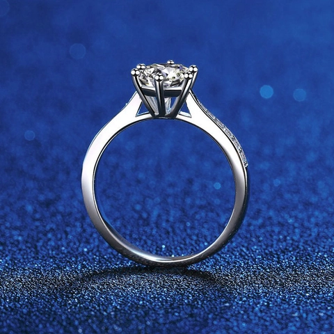 925 Sterling Silver Moissanite Ring For Women Six-Prong Crown Setting Round Brilliant Cut Moissanite Engagement Wedding Finger Ring Classic Jewelry