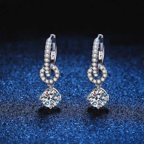 Orecchini Pendenti in Argento Sterling 925 con Moissanite per Donna Stile Coreano Orecchini a Doppio Uso con Strass Luccicanti