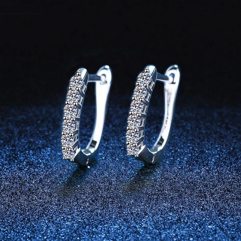 Pendientes de Aro de Plata de Ley 925 con Moissanita para Mujer Chapado en Platino Engaste de Pavé Geométricos Color D Pendientes de Joyería Regalo