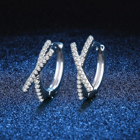 Pendientes de Botón con Lazo de Plata de Ley 925 para Mujer Pendientes de Cruz de Moissanita Color D de Lujo Joyería de Alta Gama