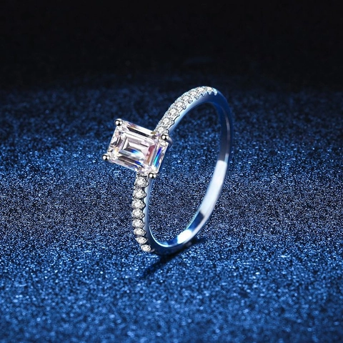 Anillo de Plata de Ley 925 Moissanita para Mujer Talla Esmeralda Talla Radiant Circonia Boda Compromiso Joyería Fina