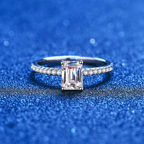 Anillo de Plata de Ley 925 Moissanita para Mujer Talla Esmeralda Talla Radiant Circonia Boda Compromiso Joyería Fina