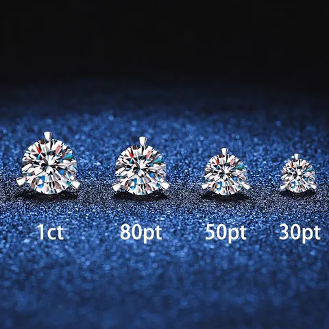 Classic 925 Sterling Silver Moissanite Stud Earrings For Women Three Prong Round Cut D Color Moissanite Rhinestone Ear Jewelry