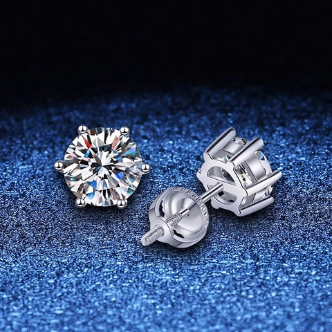 925 Sterling Silver Moissanite Stud Earrings Classic Six Prong Screw Back Earrings D Color Moissanite Jewelry For Women Men