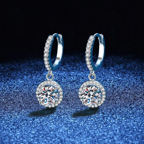 Luxury 925 Sterling Silver Moissanite Hoop Earrings For Women Round Halo Moissanite Drop Earrings With Certificate Wedding Jewelry