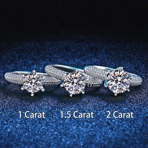 Luxurious 925 Sterling Silver Moissanite Ring For Women Six-Prong Crown Setting Engagement Wedding Finger Ring Sparkling Jewelry