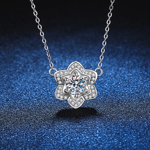 S925 Sterling Silver Moissanite Camellia Pendant Necklace Elegant Flower Rhinestone Jewelry For Women Wedding Jewelry