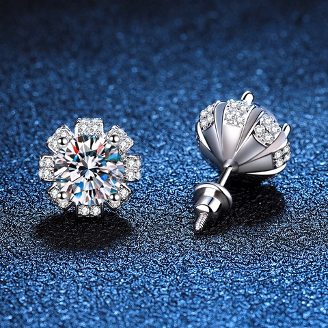 925 Sterling Silver Moissanite Stud Earrings Camellia Flower Screw Back Secure Engagement Wedding Jewelry For Women Gift