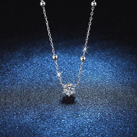 Collana in Argento Sterling 925 con Moissanite per Donna Placcata Pt950 Incastonatura a Sei Griffe Ciondolo Taglio Rotondo Gioielli