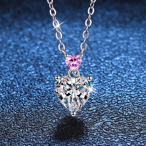 Collar con Colgante de Doble Corazón de Plata de Ley 925 para Mujer Elegante Joyería de Cadena Geométrica Incrustada de Moissanita Strass