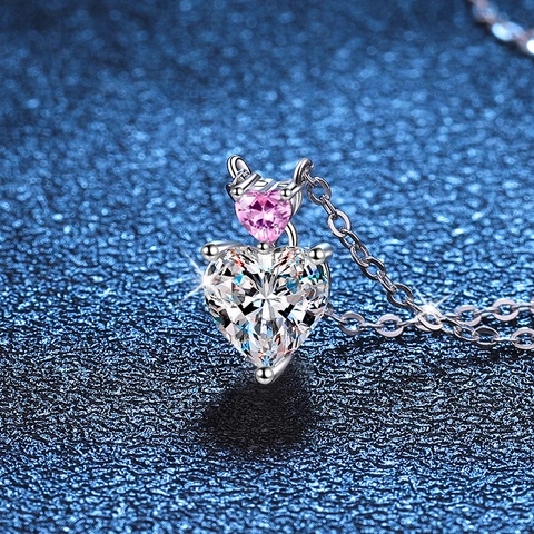 Collar con Colgante de Doble Corazón de Plata de Ley 925 para Mujer Elegante Joyería de Cadena Geométrica Incrustada de Moissanita Strass