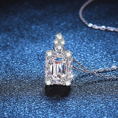 925 Sterling Silver Moissanite Necklace Emerald Cut Radiant Cut Pendant Necklace Luxurious Women Wedding Party Fine Jewelry Gift