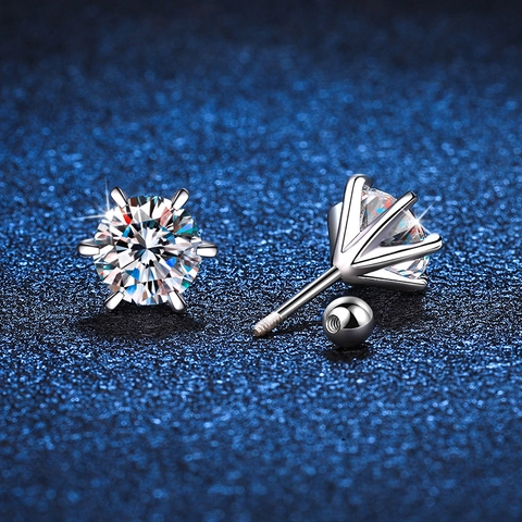 925 Sterling Silver Moissanite Stud Earrings For Women Men Six-Prong Round Zirconia Earrings Screw Back Push Back Jewelry