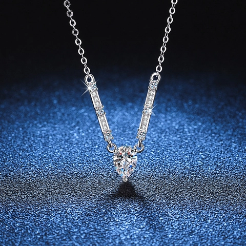 S925 Sterling Silver Moissanite Necklace Women Waterdrop Pendant Rhinestone Cable Chain Fashion Jewelry Elegant Necklace