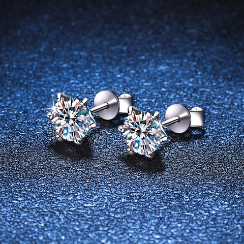 925 Sterling Silver Moissanite Stud Earrings For Women Men Six-Prong Round Zirconia Earrings Screw Back Push Back Jewelry