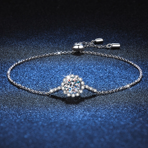 Pulsera de Margarita de Plata de Ley 925 Para Mujer Ajustable Slider Moissanita Halo Pulsera de Flores de Strass Joyería Regalo