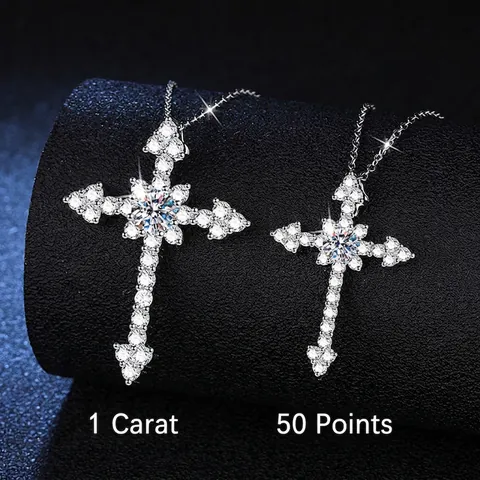 Collana con Pendente a Croce in Argento Sterling S925 Moissanite Strass Gioielli di Moda Regalo per Unisex