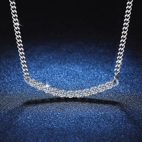 S925 Sterling Silver Moissanite Smile Arc Pendant Necklace D Color Cuban Chain Women Fashion Commuter Jewelry Gift