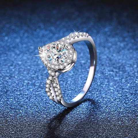 Luxuriöser 925 Sterlingsilber Moissanit Ring Für Damen Birnenform Wassertropfen Halo Verlobungsring 1ct Moissanit Gedrehtes Band Schmuck