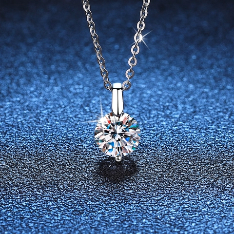 Collana in Argento Sterling 925 Con Moissanite Pendente Solitario Taglio Brillante Rotondo Gioielli Geometrici Ipoallergenici Per Donna