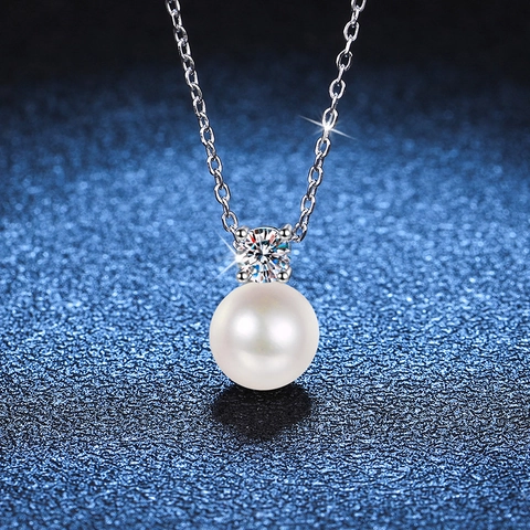 925 Sterling Silver Moissanite Pendant Necklace With Artificial Pearl Elegant D Color Jewelry For Women Wedding Dating Gift