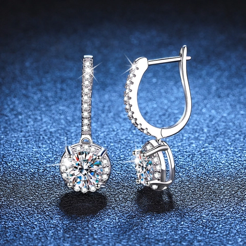 Luxury 925 Sterling Silver Moissanite Earrings For Women D Color Round Cut Halo Dangle Earrings Lever Back Jewelry Gift