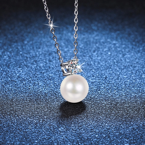 925 Sterling Silver Moissanite Pendant Necklace With Artificial Pearl Elegant D Color Jewelry For Women Wedding Dating Gift