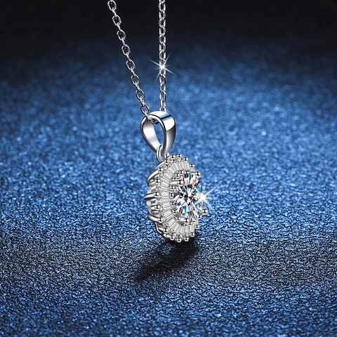925 Sterling Silver Moissanite Necklace For Women Luxurious Sunflower Pendant Rhinestone Clasp Chain Anniversary Jewelry Gift