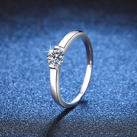 Anillo de Plata de Ley 925 Moissanita para Mujer Anillo de Compromiso Minimalista con Moissanita Corte Redondo Joyería Regalo