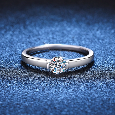 Anillo de Plata de Ley 925 Moissanita para Mujer Anillo de Compromiso Minimalista con Moissanita Corte Redondo Joyería Regalo
