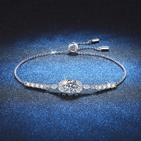 Pulsera de Plata de Ley 925 Con Moissanita para Mujer Elegante Flor Pulsera Ajustable Slider Joyería de Moissanita 1 Quilate