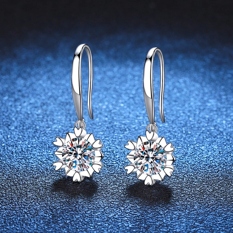 Eleganti Orecchini a Pendente a Fiocco di Neve in Argento Sterling 925 Moissanite Strass Gioielli di Classe per Donna