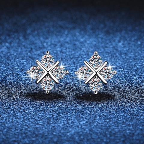 S925 Sterling Silver Moissanite Stud Earrings Classic Cross Shape Platinum Plated Minimalist Ear Accessories For Women Jewelry