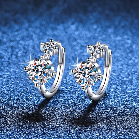 925 Sterling Silver Moissanite Huggie Earrings Platinum Plated Minimalist Double Stone Hoop Earrings With GRA Certificate Women Jewelry