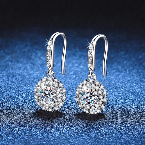 925 Sterling Silver Moissanite Drop Earrings Starry Sky Compass Halo Rhinestone D Color Moissanite Earrings For Women Jewelry Gift