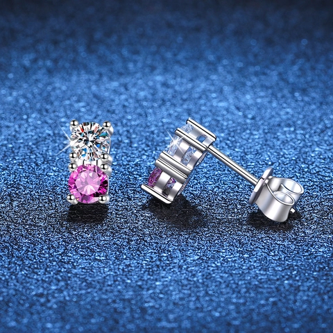 Classici Orecchini a Bottone in Argento Sterling 925 con Moissanite per Donna Orecchini Geometrici con Doppio Pietra Verticale e Quattro Griffe