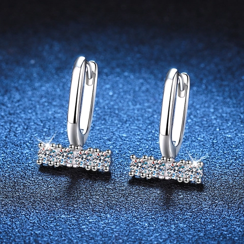 925 Sterling Silver Moissanite Drop Earrings For Women U Shape Luxury Inlaid Moissanite Bar D Color Earrings Jewelry Gift