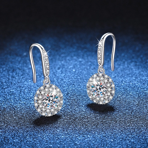 925 Sterling Silver Moissanite Drop Earrings Starry Sky Compass Halo Rhinestone D Color Moissanite Earrings For Women Jewelry Gift
