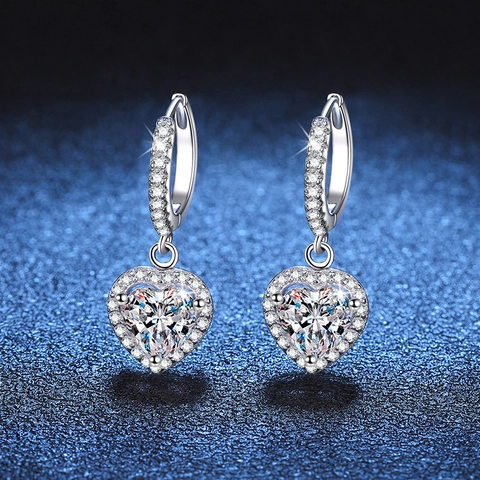 925 Sterling Silver Moissanite Heart Drop Earrings For Women Platinum Plated Elegant Valentine's Day Jewelry Gift